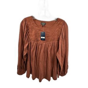 60 Lucky brand size medium women’s top Nwt burnt orange boho hippie flowy style